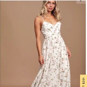 Lulus maxi dress - white with green and red floral